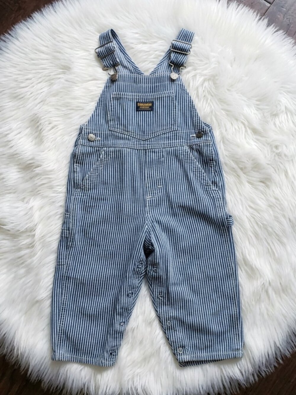 OshKosh B'gosh Railroad Conductor Pinstriped Overalls Vestback Bib Size 2T